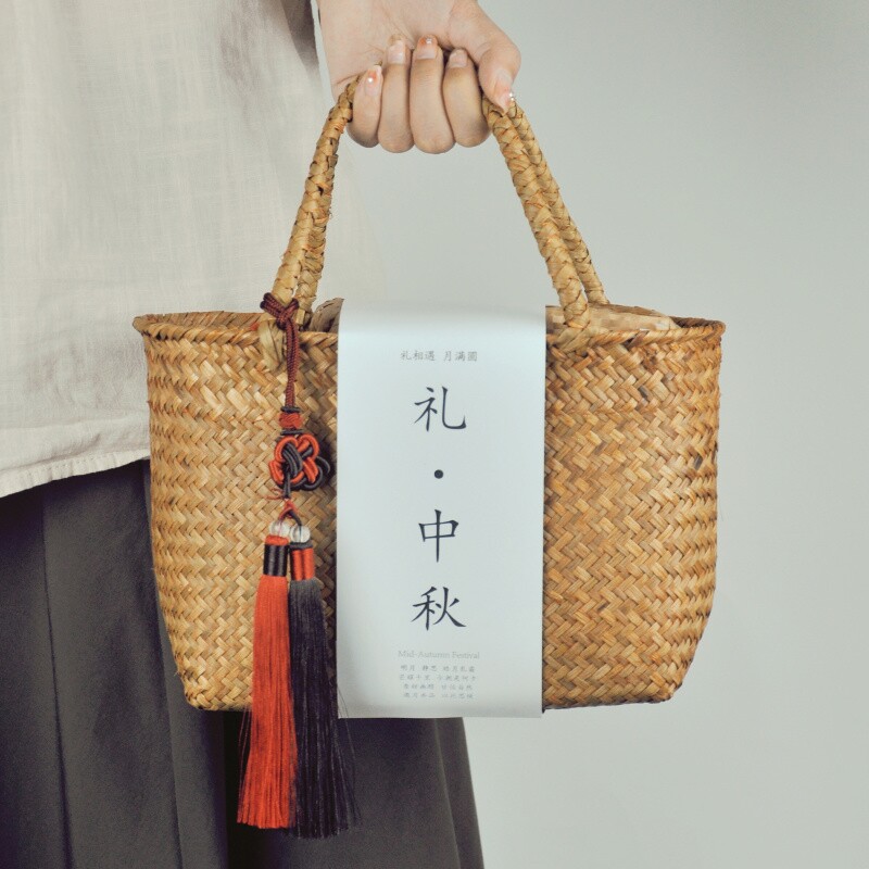 新款中秋月饼包装盒10粒高档礼盒送礼竹篮子2023手工编织创意国风