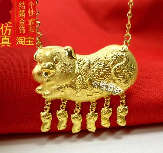 金猪项牌金店款仿真镀金黄金结婚新娘金猪项链 金猪猪牌项链