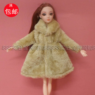 灰啡毛绒外套大衣30CM洋娃娃洋换衣服时装娃娃女孩玩具