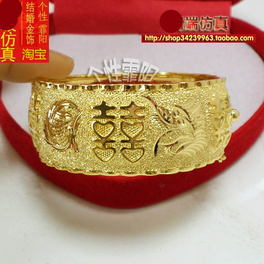 宽面仿真龙凤镀金仿龙凤黄金手镯新娘结婚 25MM宽波浪六喜可出租