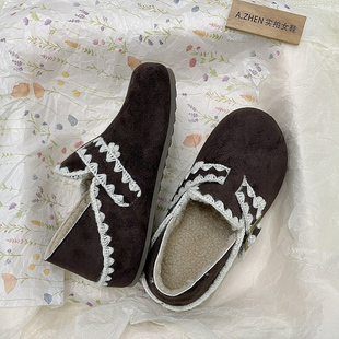 加绒勃肯棉鞋 女一脚蹬内增高软底防滑厚底复古懒人刺绣雪地靴