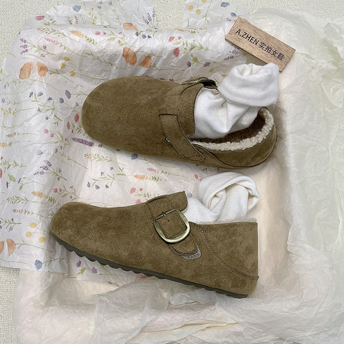 加绒勃肯鞋女一脚蹬软底防滑厚底