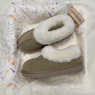 休闲 外穿一脚蹬棉鞋 加绒短筒雪地靴女冬季 百搭厚底勃肯保暖毛毛鞋