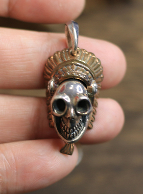 SAMTAO项链S925银吊坠美洲印第安民族风外星人骷髅酋长小众个性男