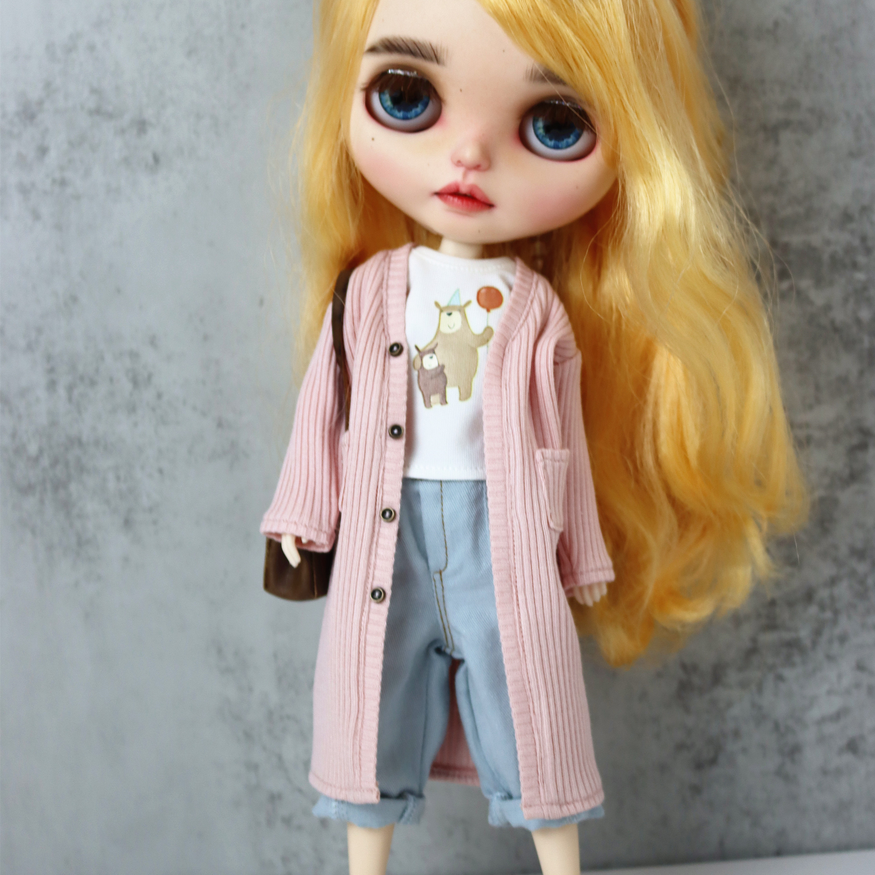 blythe娃衣小布长开衫白粉酒红