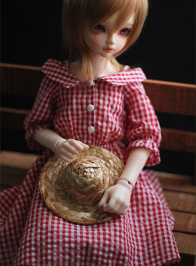 BJD4分格子连衣裙SD娃娃4分吊带衣服优品特价