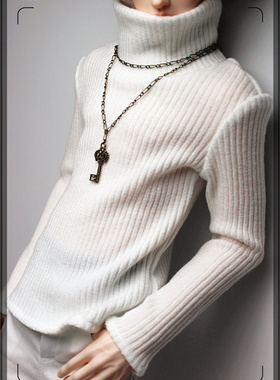 BJD娃衣叔白色高领毛衣  白色长裤