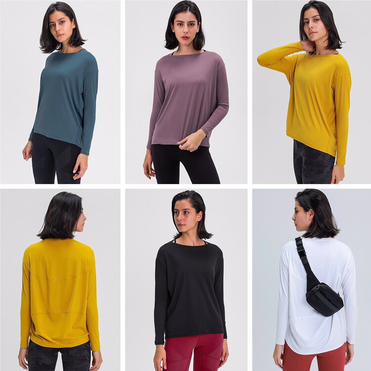 运动上衣长袖T恤女LU裸感宽松速干跑步秋冬瑜伽服健身衣大码防晒
