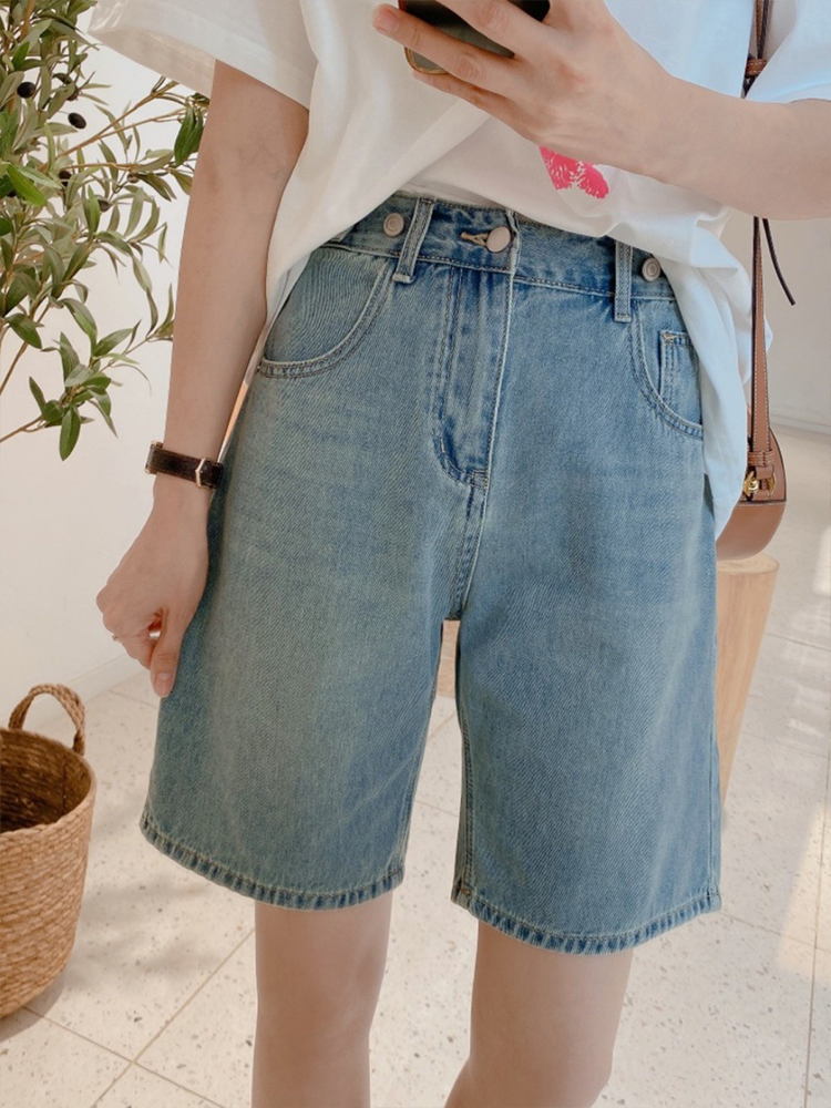 夏季薄款梨形身材大码牛仔短裤女