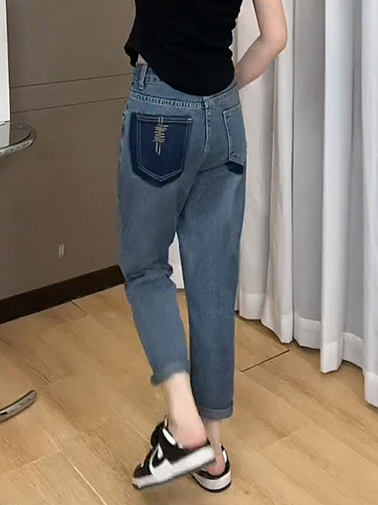 大码牛仔裤女哈伦宽松显瘦遮胯