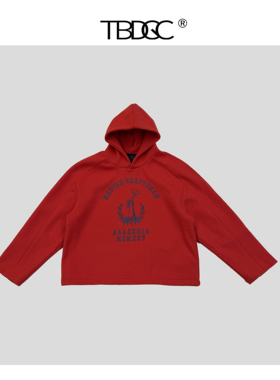 25秋冬小众设计师RAF系列红色毛呢宽松潮流连帽卫衣女休闲百搭