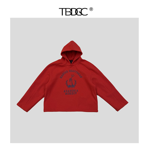 无注册商标红色毛呢宽松连帽卫衣