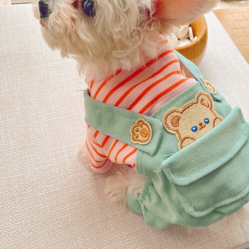 小熊背带裤宠物衣服条纹泰迪犬新