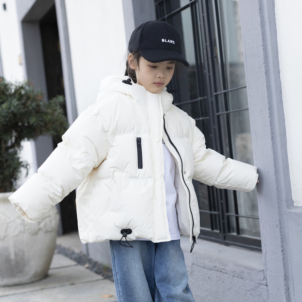 女童羽绒服2025新款冬季儿童短款保暖面包服男童连帽白鸭绒外套