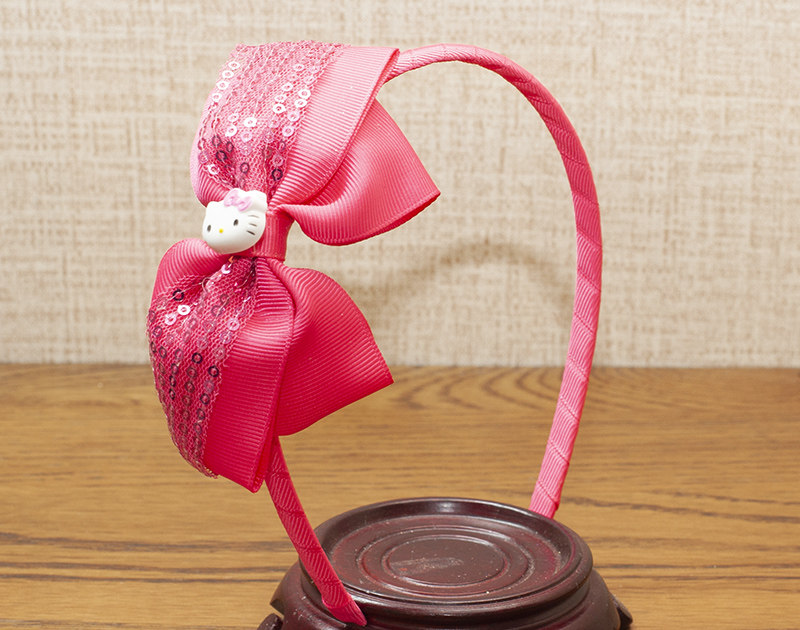 工厂样板 童款 hello kitty 立体头像紫红珠片大蝴蝶结 头箍发箍