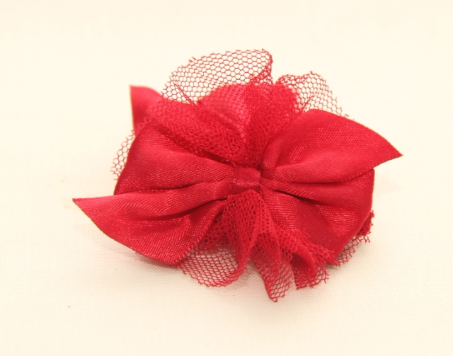 工厂样板 儿童 大红色 带纱花朵 包边发夹  一个卖