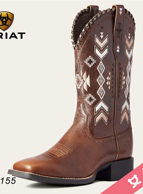 美国进口Ariat 刺绣西部牛仔靴 女款 骑马橡胶底马靴