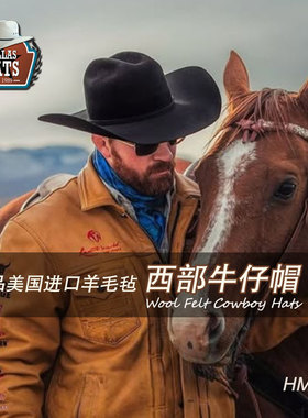 美国进口Dallas纯羊毛毡西部牛仔帽黄石款牧场主帽顶男女款大帽檐