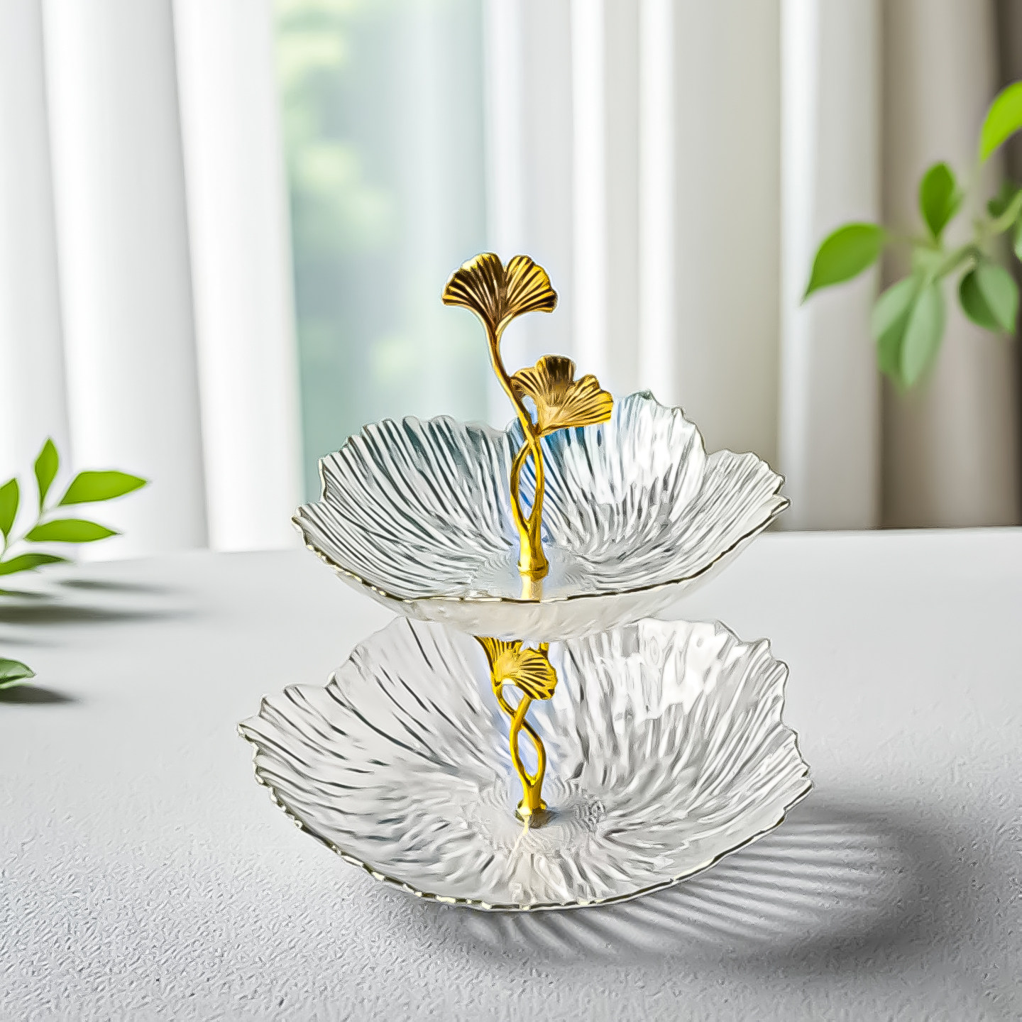 三层玻璃果盘欧式轻奢金边手提水果盘两层小吃干果零食收纳餐盘