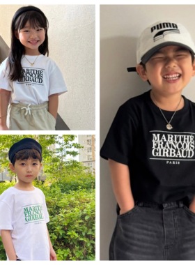 韩国儿童短袖潮牌marithe字母印花纯棉t恤夏季亲子装男女童装上衣