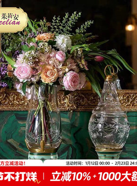 茱莉安法式意式奢华绿色陶瓷配铜椭圆形盖盒花瓶别墅茶几摆件