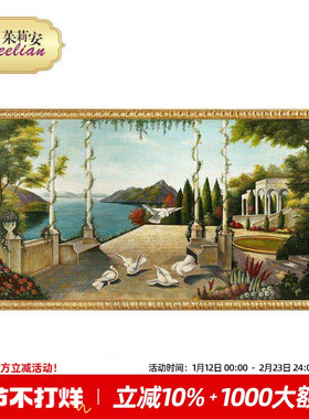 茱莉安法式奢华手绘风景背景墙横版装饰家居挂画走廊玄关木版画