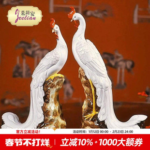 茱莉安法式欧式复古手工雕刻白凤凰书房办公室桌面艺术装饰摆件