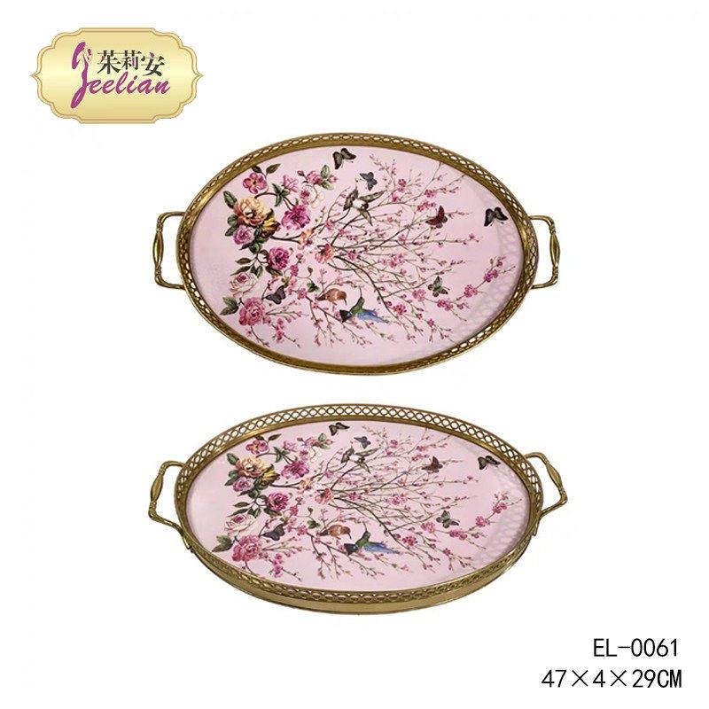 茱莉安法式艺术陶瓷彩绘配铜餐用点心碟别墅餐桌桌面装饰花色托盘