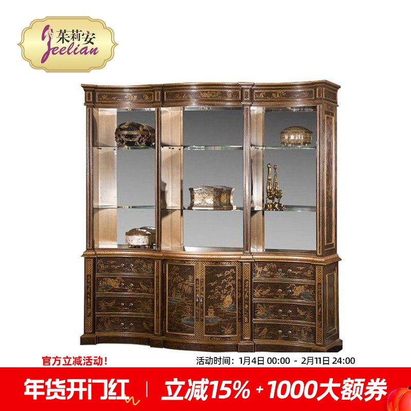 茱莉安奢华法式国风棕色龟裂油漆手绘风景人物2.5米欧式玻璃书柜,住宅家具,单个书柜,淘宝优惠券,粉丝福利购,淘宝优惠卷