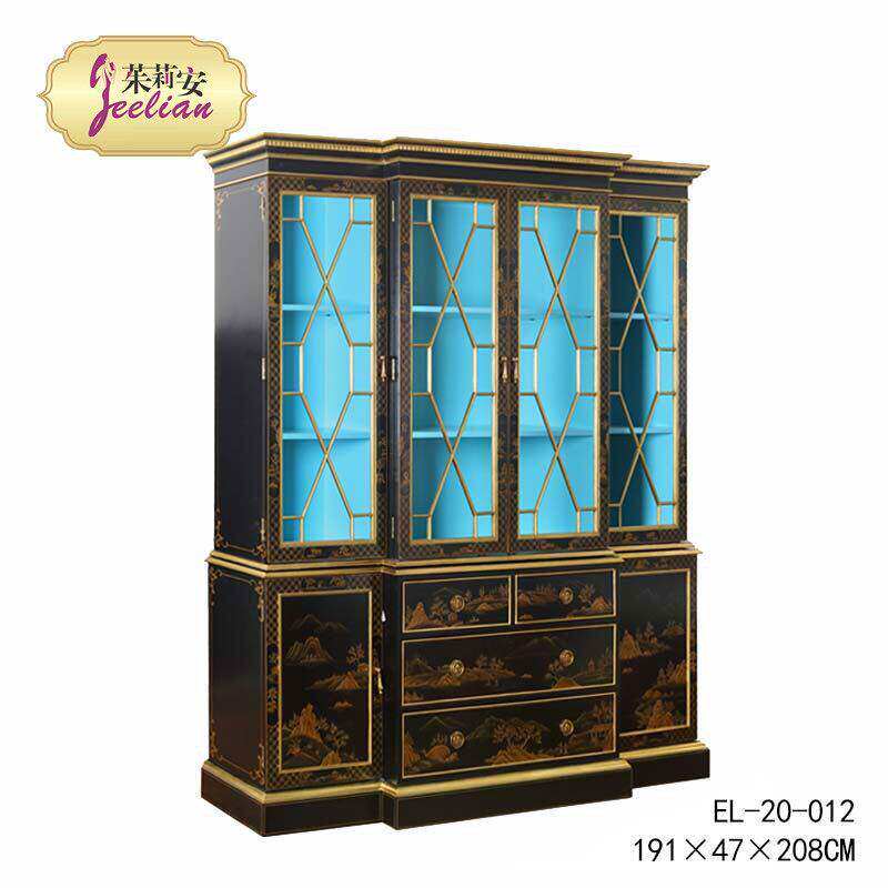 茱莉安法式中国风实木艺术手绘风景描金书柜新古典别墅客厅酒柜