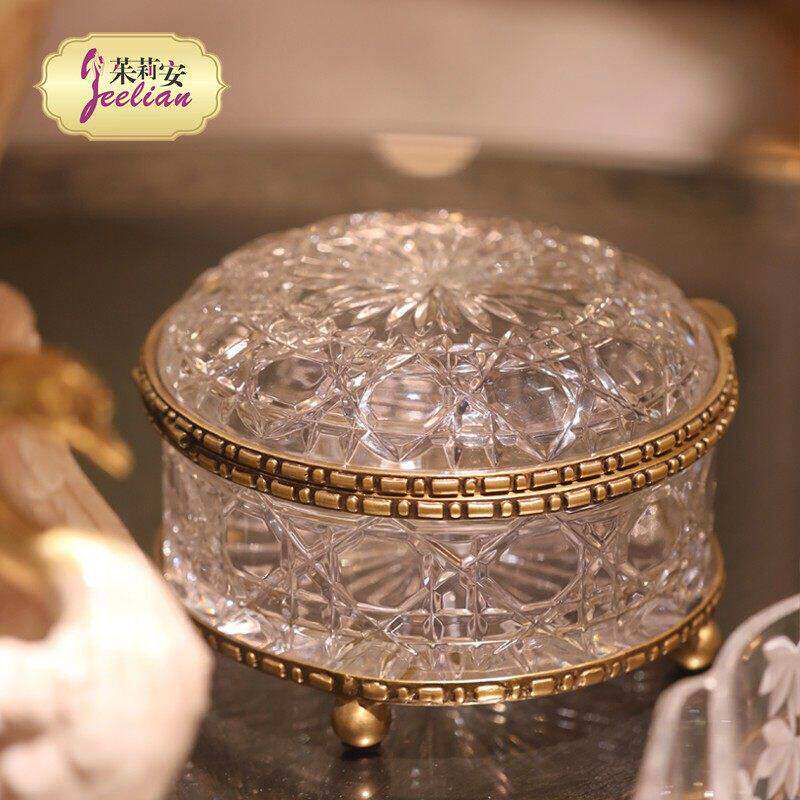 jeelian/茱莉安法式艺术铜配水晶盖盒客厅装饰罐子桌面糖果盒送礼