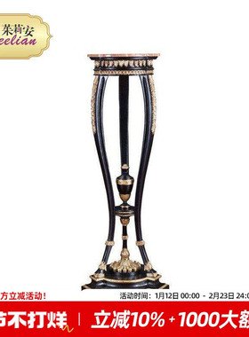 欧式法式巴洛克实木手雕奢华圆花架红色大理石花几花架仿古金箔