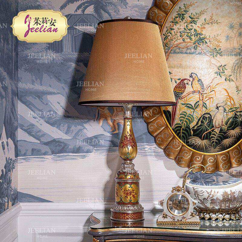 茱莉安法式奢华彩绘贴银箔复古装饰台灯别墅家用书房卧室床头灯具