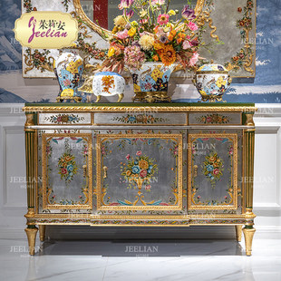 茱莉安法式 饰玄关柜 手绘花卉重工实木入户收纳柜别墅客厅走廊装