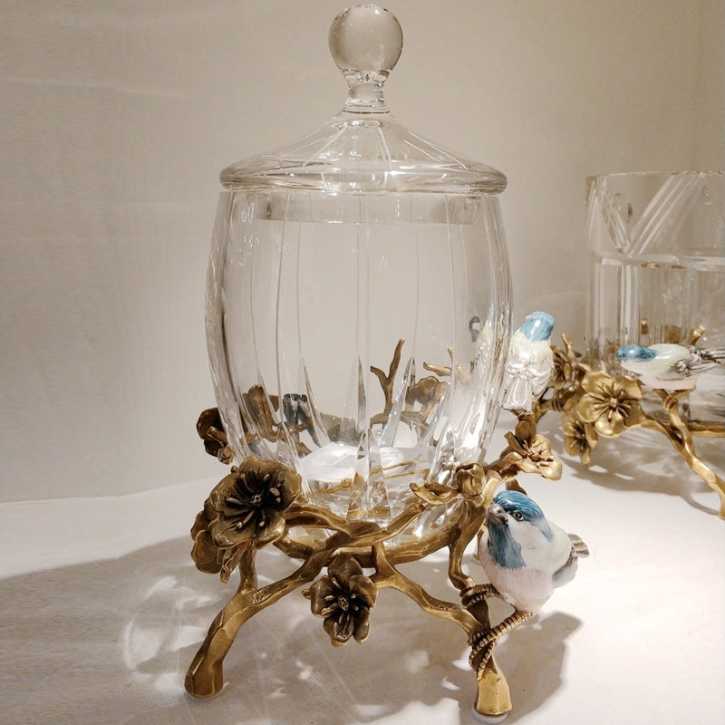 茱莉安水晶饰品糖果盒法式复古陶瓷小鸟花朵质感品味罐子装饰盖盒