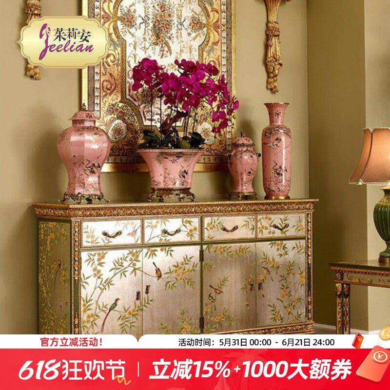 茱莉安法式奢华实木银箔手绘花鸟装饰玄关别墅门厅家居1.8米储物