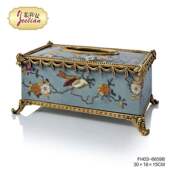 茱莉安欧式 饰纸巾盒 奢华铜配陶瓷创意手绘花鸟别墅客厅餐桌装