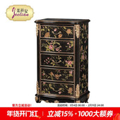 茱莉安法式 重工奢华实木复古黑金色卧室雾里玫瑰系列彩绘五斗柜