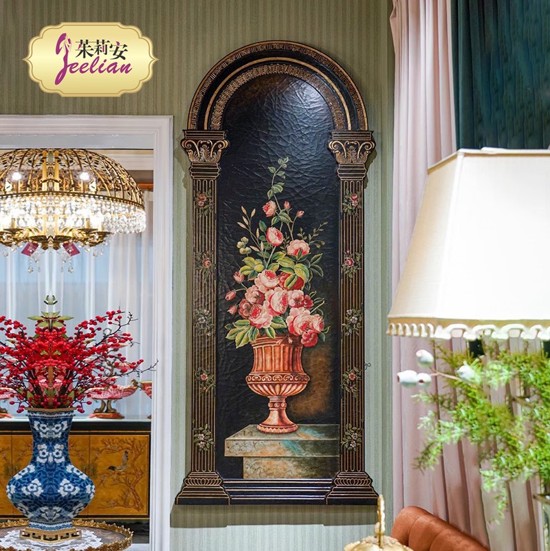 茱莉安罗马柱造型门厅彩漆木版画