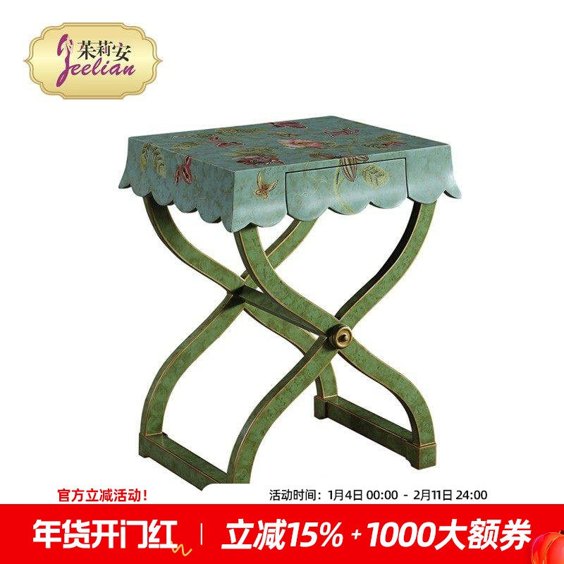 茱莉安热销欧式法式桦木角几脚浪漫蓝色手绘花朵实木小茶几边几
