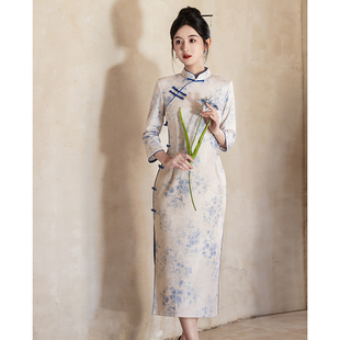 青花瓷国风中袖旗袍年轻款小个子日常2026年新款春款中年改良妈妈