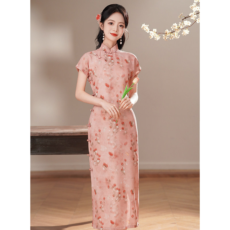 粉红旗袍女连衣裙订婚减龄提花年轻款少女国风2026年春夏新款礼服