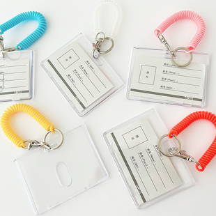 亚克力透明卡套学生校园证件公交饭卡门禁套弹簧绳钥匙扣伸缩工牌