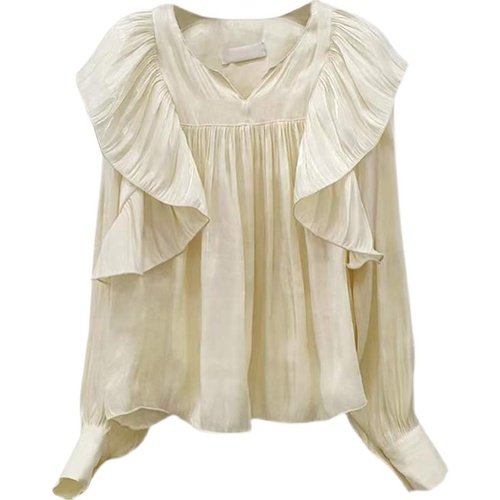 Korean chic design sense of minority temperament Ruffle pleated shirt women's spring new super fairy bubble sleeve top