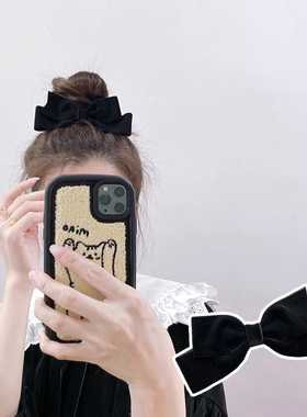 不规则小心机简约丝绒黑色蝴蝶结网红后脑勺鸭嘴夹高马尾发饰顶夹