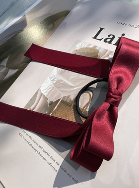 韩系温柔原创设计双层飘带黑色酒红色蝴蝶结发圈皮筋头花发绳头饰