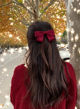 韩系简约复古赫本风优雅大蝴蝶结软妹少女发夹顶夹马尾夹梨花发饰