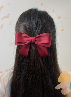 原创ins韩国~复古百搭手作棉带大蝴蝶结黑色发夹鸭嘴夹弹簧夹顶夹