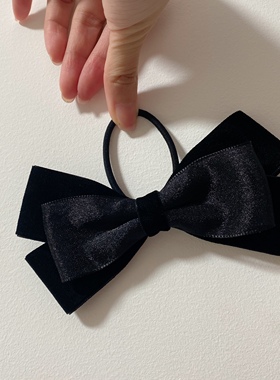 原创设计秋冬新款基础百搭的黑色丝绒网纱叠加重工蝴蝶结发圈皮筋