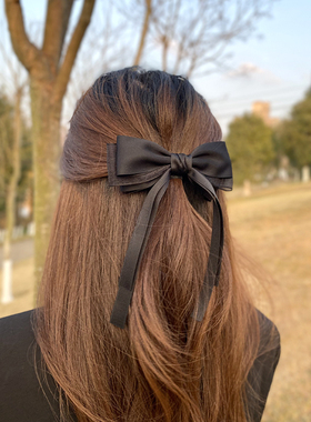 百搭黑色小香风多层叠加韩国棉带网纱蝴蝶结发夹发饰弹簧夹鸭嘴夹